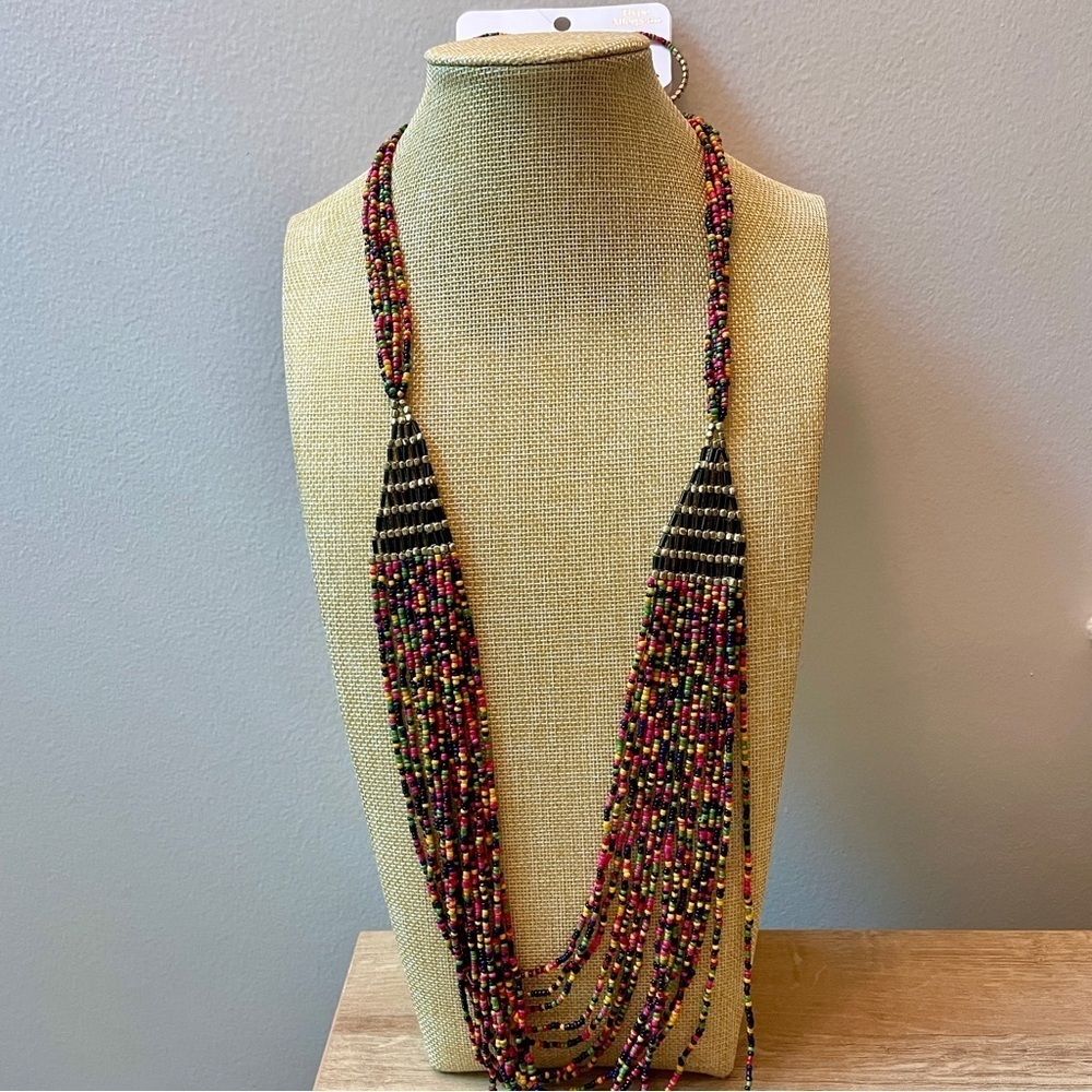 NWT Charming Charlie Multi Strand Beaded Necklace with Matching Hoop Earrings